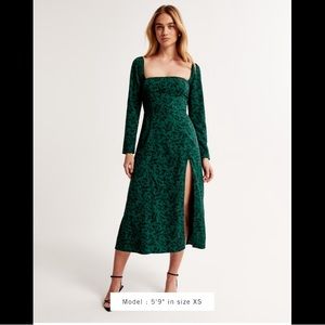 Abercrombie & Fitch Floral Long-Sleeve Squareneck Midi Dress XL Tall